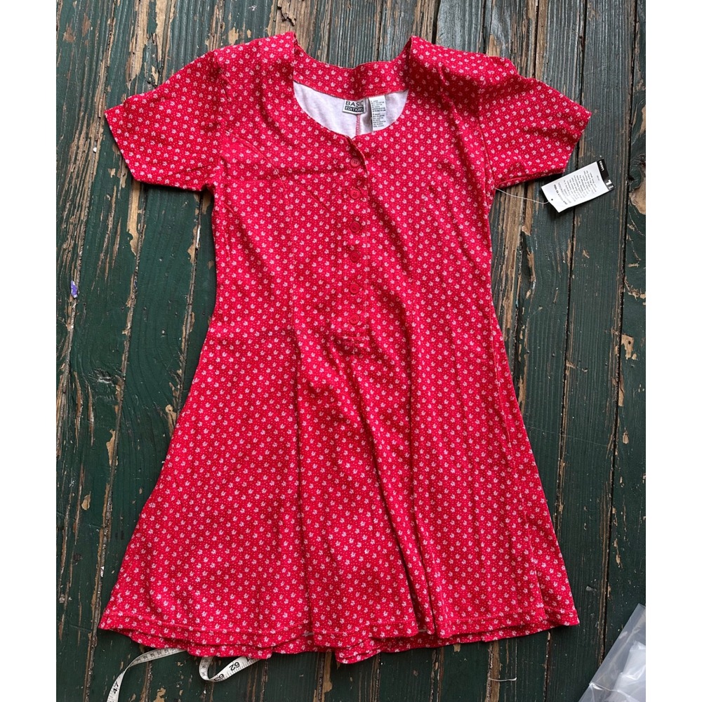 Basic Editions Red Floral Button Front Short Sleeve Jersey Romper Large NWT